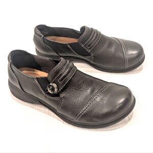 CLARKS Carleigh Pearl Women's Black Leather Slip-on Shoes Loafers Size 9